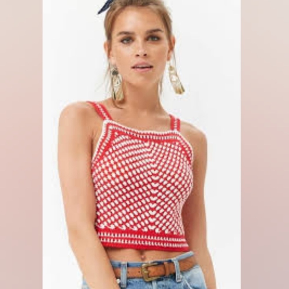 Rare forever 21 Red and White Crochet Halter Top size small